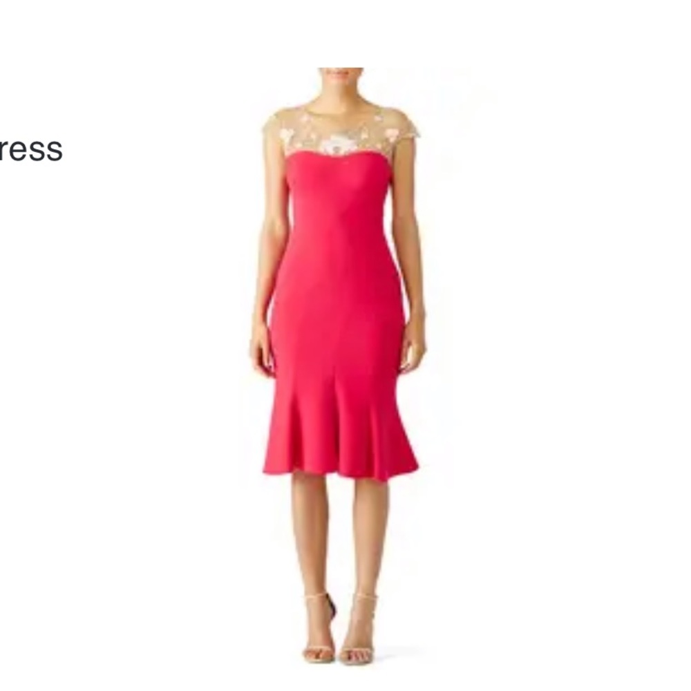 Marchesa Notte size 2 pink midi dress with mesh floral detail